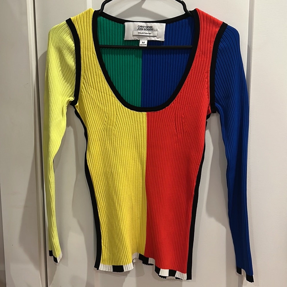 CHRISTOPHER JOHN ROGERS Colorblock Rib-Knit Sweater - Picture 4 of 6